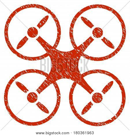 Grunge Nanocopter icon with grunge design and dust texture. Unclean vector red pictogram for rubber seal stamp imitations and watermarks. Draft sign symbol.