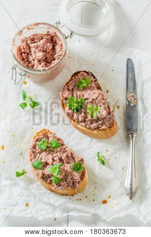 Crisp Bruschetta With Fegatini And Herbs For A Breakfast