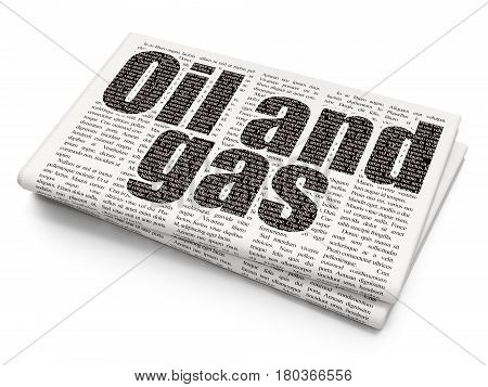 Manufacuring concept: Pixelated black text Oil and Gas on Newspaper background, 3D rendering