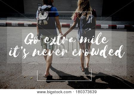 Friends Travel Backpacker Journey with Quote Graphic