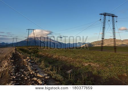 High-voltage transmission lines passing through the Viluchinsky pass