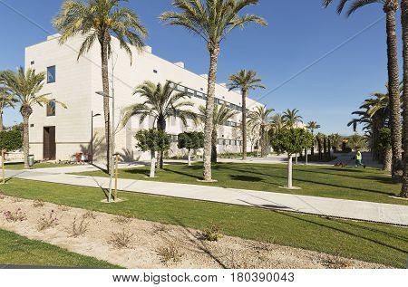Elche Spain. March 30, 2017: Building corresponding to the Miguel Hernandez University of Elche in the province of