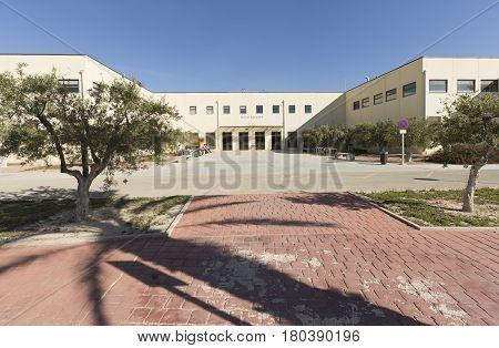 Elche Spain. March 30, 2017: Building corresponding to the Miguel Hernandez University of Elche in the province of
