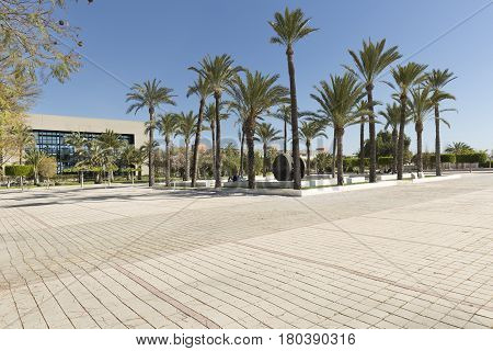 Elche Spain. March 30, 2017: Building corresponding to the Miguel Hernandez University of Elche in the province of