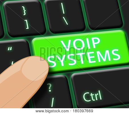 Voip Systems Key Shows Internet Voice 3D Illustration