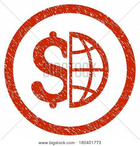Global Business grainy textured icon inside circle for overlay watermark stamps. Flat symbol with unclean texture. Circled vector red rubber seal stamp with grunge design.