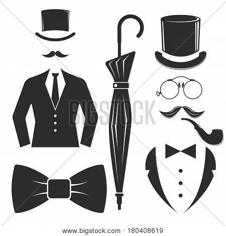 Vintage style design hipster gentleman symbol vector illustration antique graphic design retro element. Premium quality man shop classic fashion moustache club barber sign black silhouette.