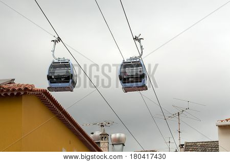 FUNCHAL MADEIRA PORTUGAL - SEPTEMBER 8 2016: Cable car to Monte at Funchal Madeira Island Portugal