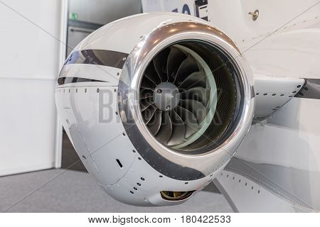 detailed insigh tturbine blades of an aircraft jet engine business jet engine close up high detailed view