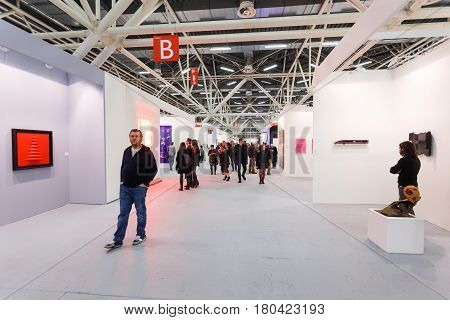 BOLOGNA, ITALY. JANUARY 28. People view the ArteFiera 40. Vernissage on January 28, 2016 in Bologna, Italy.