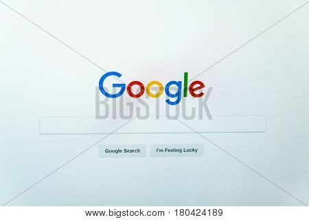 Nitra, Slovakia, april 7, 2017: Google website homepage on laptop screen