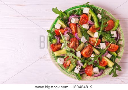 Traditional Bulgarian Salad Shopski With Fresh Vegetables And Feta