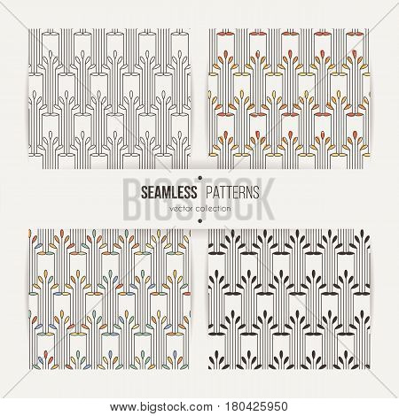 Set of striped seamless patterns in art deco style. Ornate prints