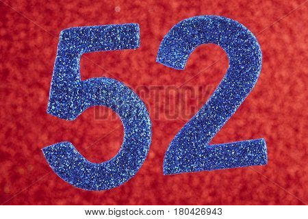 Number fifty-two blue over a red background. Anniversary. Horizontal