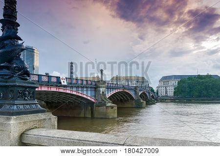 LONDON, ENGLAND - JUNE 16 2016:  Sunset of Lambeth bridge, London, England, Great Britain