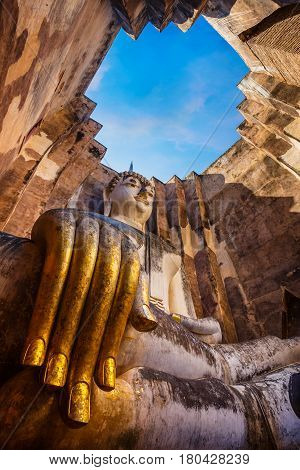 Sukhothai, Thailand - January 16 2017: Seated Buddha Image At  Wat Si Chum Temple In Sukhothai Histo