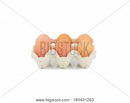 Organic eggs in paperboard egg cartons isolated on white