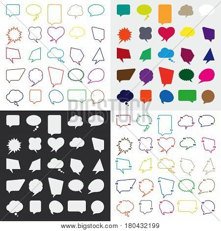 Set Of Talk And Think Information Comics Bubbles Silhouettes For Communication.