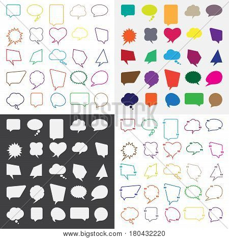Set Of Talk And Think Information Comics Bubbles Silhouettes For Communication.