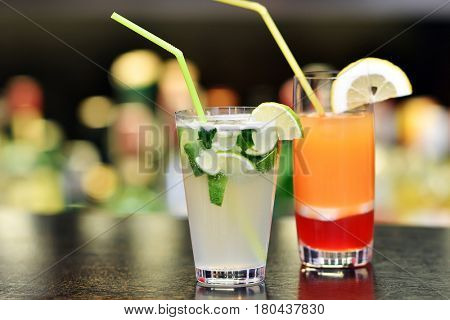 glass of cocktail on bar