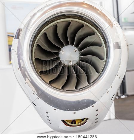 detailed insigh tturbine blades of an aircraft jet engine business jet engine close up high detailed view