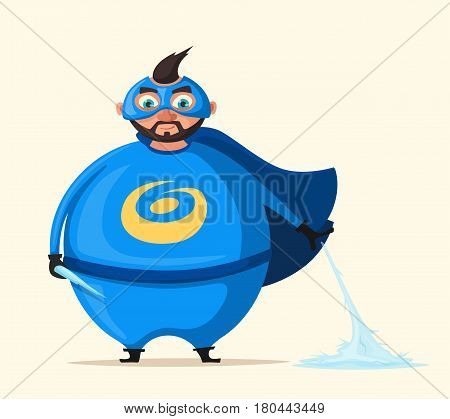 Iceman. Incredible superhero. Cartoon vector illustration. Mr. Freezer. Fat body. Person in cloak. Justice and help. For banners and posters. Good man. Hero character