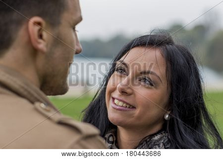 amorous couple in a park