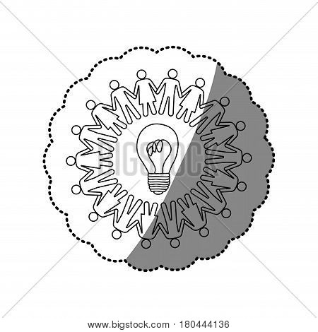 sticker silhouette teamwork human people circle with ligth bulb vector illustration
