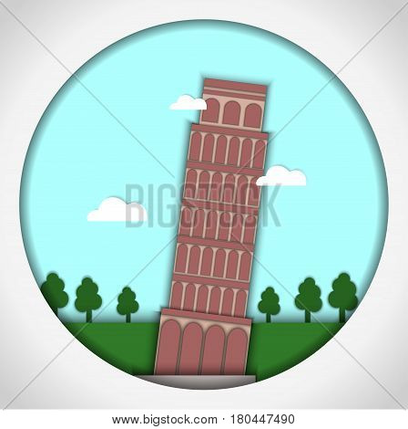Paper applique style Card with application of Leaning Tower of Pisa, Italy. Postcard.