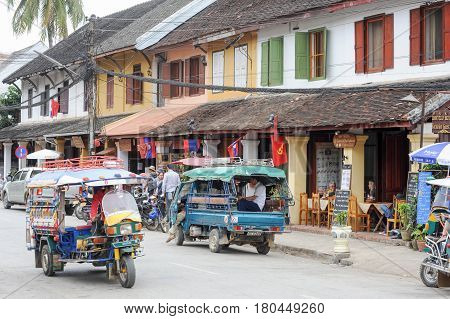 The Streets With Colonial Houses Of Luang Prabang On Laos