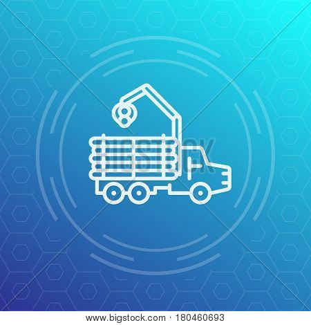 Forwarder, forestry vehicle, logger, logging truck line icon