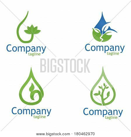 Eco Water drop leaf Logo design vector template. Natural mineral clear ecology water aqua Logotype. Green Energy concept icon.