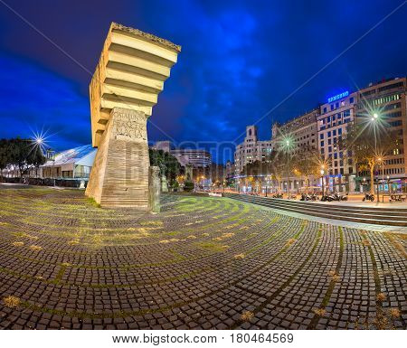 BARCELONA SPAIN - NOVEMBER 17 2014: Monument to Francesc Macia on the Placa de Catalunya. The square occupies an area of about 50000 m2 and it's considered to be the center of the city.