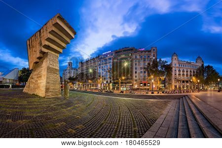 BARCELONA SPAIN - NOVEMBER 17 2014: Monument to Francesc Macia on the Placa de Catalunya. The square occupies an area of about 50000 m2 and it's considered to be the center of the city.