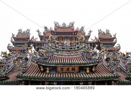 Colourful ornamented roof Guandu temple Taiwan Religion