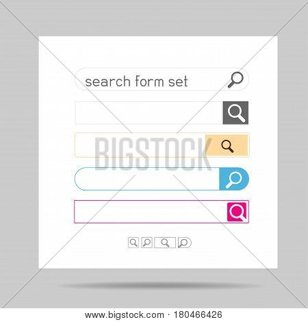 Search form set isolated on white background. Searching icon collection with shadow on gray color. Web find design easy to edit