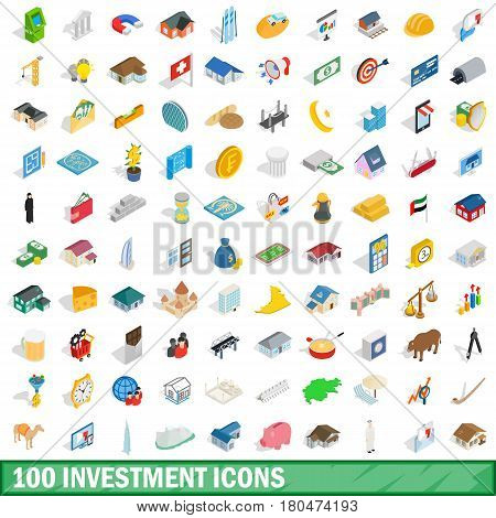 100 investment icons set in isometric 3d style for any design vector illustration
