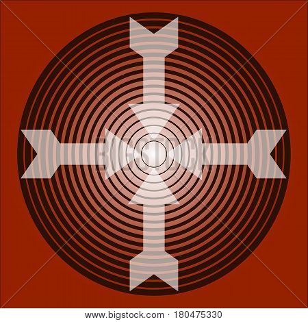 Four arrows inside rings on red background