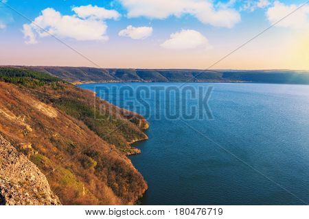 Dniester canyon and river in national park Podillya Tovtry. Bakota Ukraine