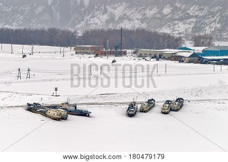 Abalak, Russia - March 5. 2009: Fishing and fish breeding combine in winter time. Tyumen region