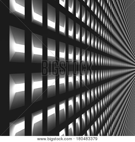 Lighting futuristic architecture background. Abstract architectural building of the future. 3D rendering.
