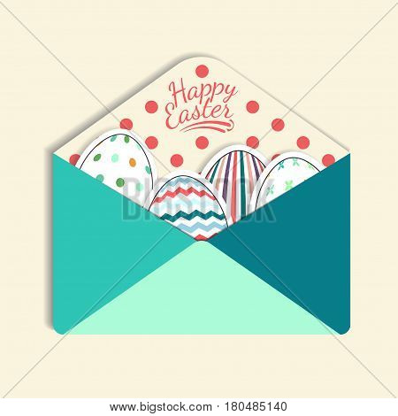Colorful paper mail envelope with a Easter Egg, stick, vector