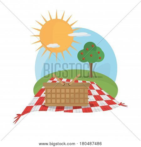 picnic basket tablecloth landscape vector illustration eps 10