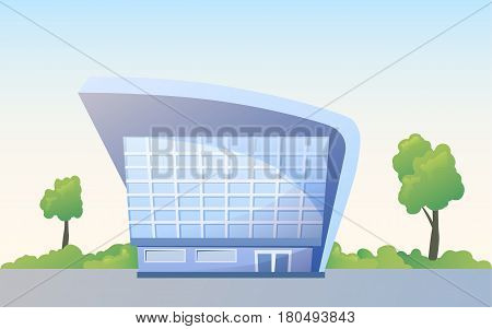 Urban landscape with office building. Vector illustration
