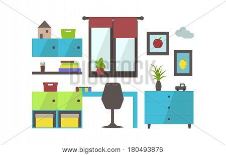 kids playroom interior. flat style vector illustration.