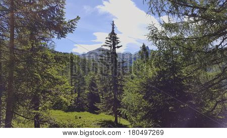 Landscape Scenery backlight photo Mountain with solar reflections