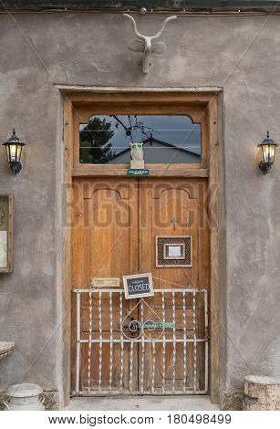 NIEU BETHESDA SOUTH AFRICA - MARCH 21 2017: Entrance to a restaurant building in Nieu-Bethesda an historic village in the Eastern Cape Province