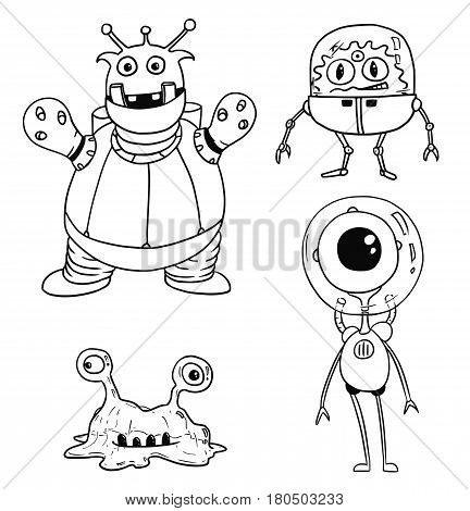 Vector Cartoon Set 02 of friendly alien astronauts