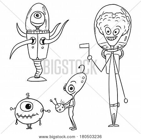Vector Cartoon Set 03 of friendly alien astronauts