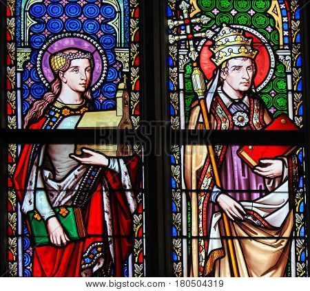 Stained Glass - Saint Isabelle Of France And Pope Saint Leo The Great